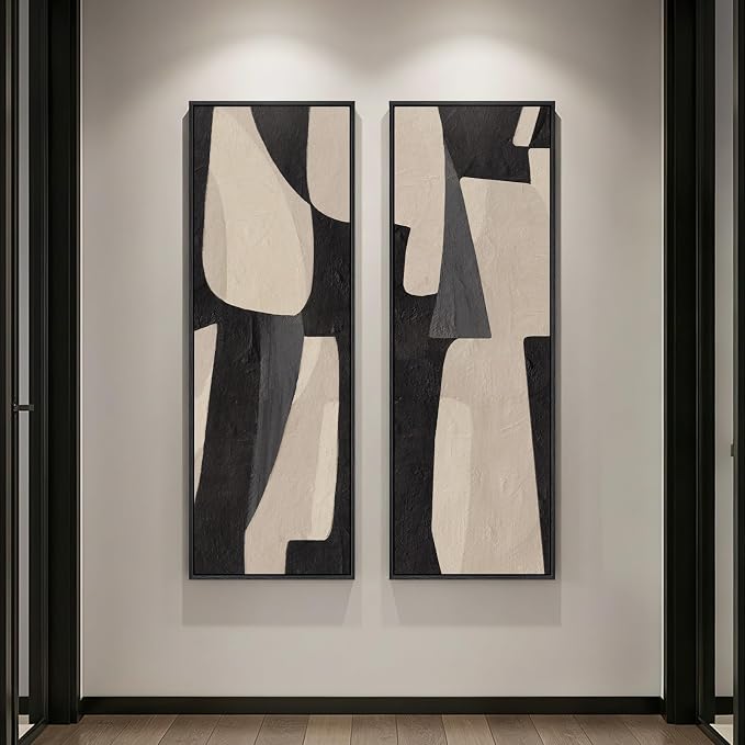 Framed Black Beige Abstract Long Vertical Wall Art - Image 5