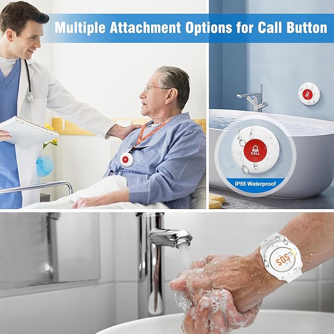 Daytech Caregiver Pager Call Button for Elderly at Home Nurse Alert System for Seniors Patient 2 Receiver 3 Panic Emergency Button