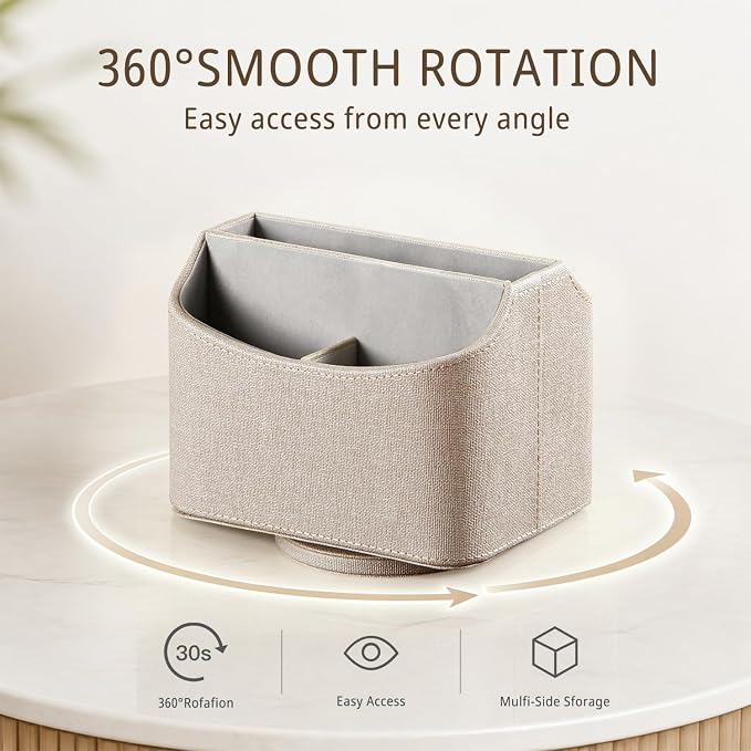 PU Leather 360° Rotatable Remote Control Holder, Nightstand TV Remote Caddy | - Image 4