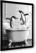 OIQArtOIQ Funny Bathroom Framed Wall Art Black and White Animal Canvas Wall Art by OIQArtOIQ