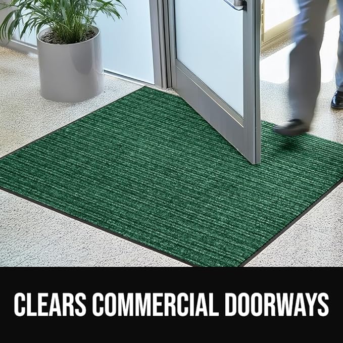 GORILLA GRIP Waterproof Traffic Guard Door Mat, 47x35, Heavy Duty Entryway Mats, Strong Rubber Back Commercial Utility Rugs for Office Hallway, Garage Floor and Home, Low Profile Carpet Runner, Green