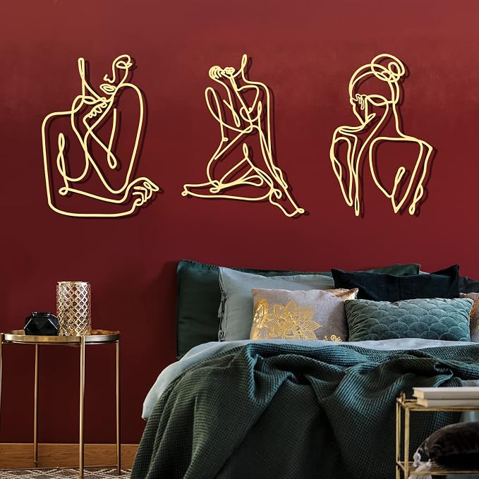 Photect 3 Pcs Metal Wall Art Decor Minimalist Abstract Woman Wall Art Metal by Photect