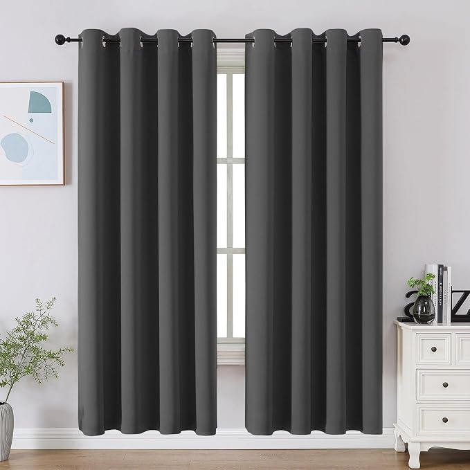 CUCRAF Dark Grey Blackout Curtains 72 inch Length, Thermal Insulated Room by CUCRAF
