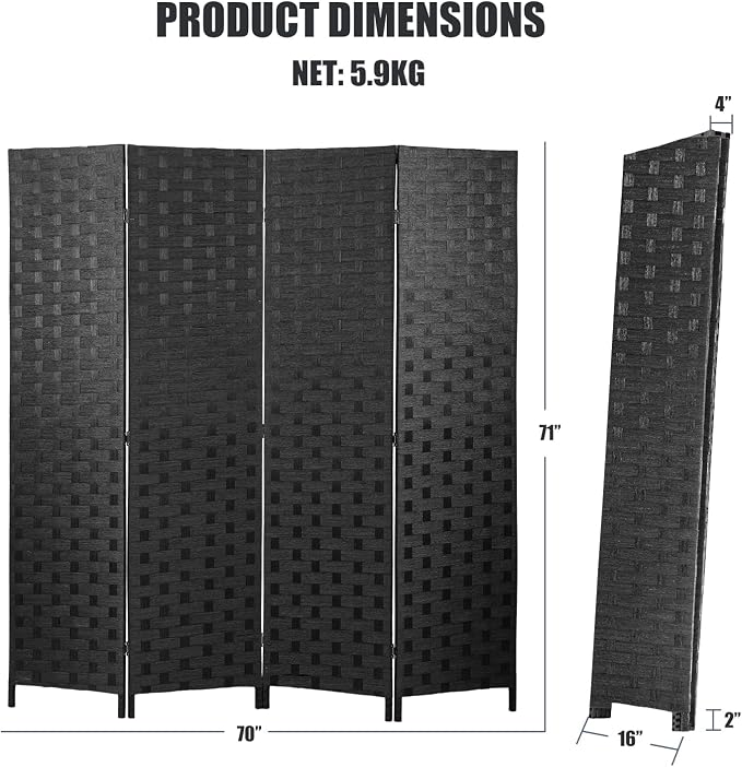 Room Divider, 4 Panels 6FT Folding Privacy Screen Wood Room Divider | Wall Wood - Image 7