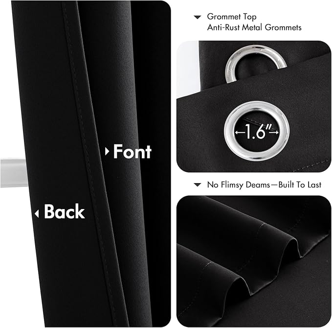 MIULEE Blackout Curtains for Bedroom 2 Panels 40 x 48 Inch Long Black | Thermal - Image 4