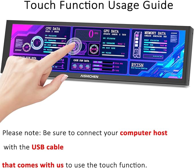 8.8 Inch Small Touchscreen Monitor, PC Temperature Display, PC Sensor Panel Display, IPS USB Mini Screen for Raspberry Pi, AIDA64 CPU RAM Data Temperature Monitor for ARGB Computer Case