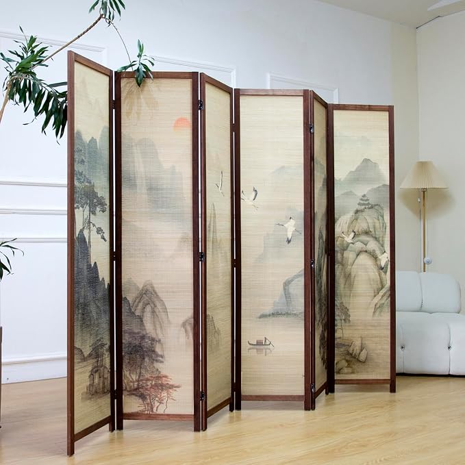 6 Panel Bamboo Room Divider, 5.6 ft Tall Double-Sided Folding Privacy Screen - Image 5