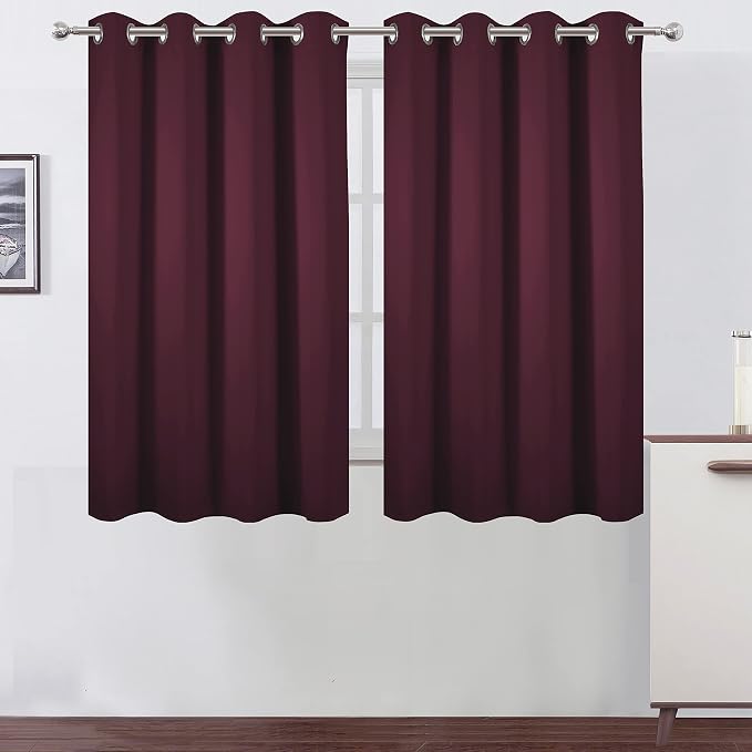 Blackout Curtains 52 x 45 inch/Burgundy Red Curtains Set of 2 Panels/Thermal by Lemomo