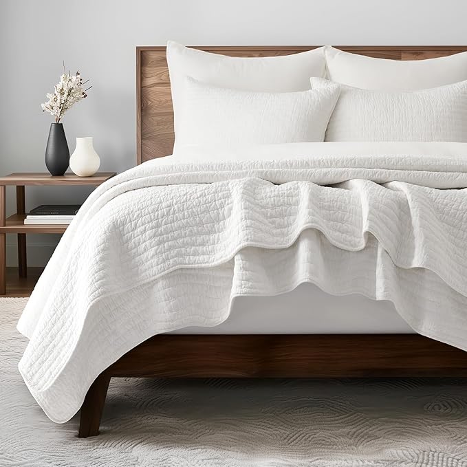 100% Cotton Cross Stitch 3-Piece Quilt Set, Bright White | 100% Cotton by EVERGRACEHOME