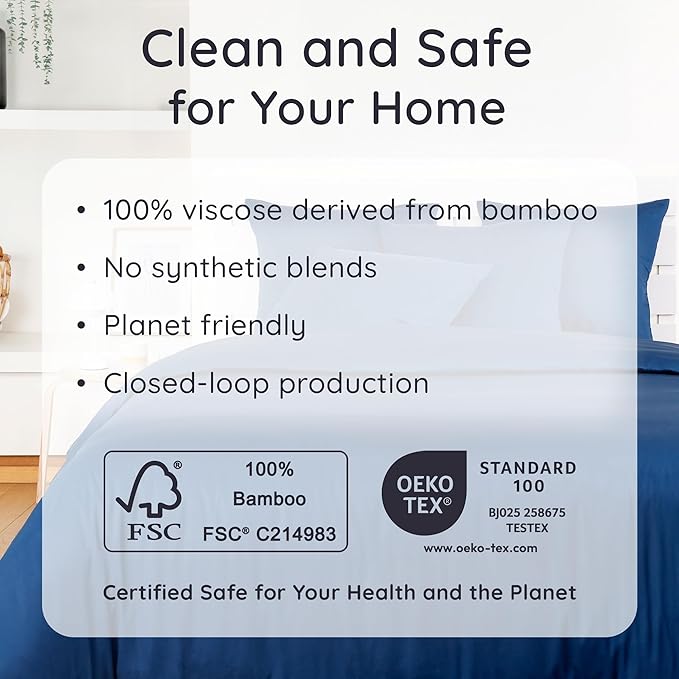 Bambaw King Sheets Set 4pcs – 100% Viscose Derived from Bamboo Sheets King Size Extra Deep Pocket, Ultra Soft, Fits Up to 16'' with Elastic Corner Straps, King Size Sheets Set Cooling (Navy Blue)