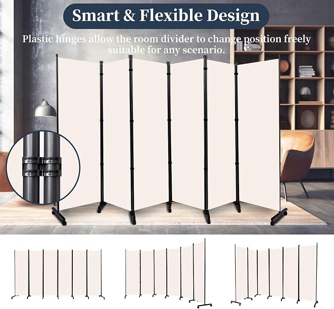 Room Divider 6 Panel-132''Wide Folding Privacy Screen, Large Partition Wall | - Image 5