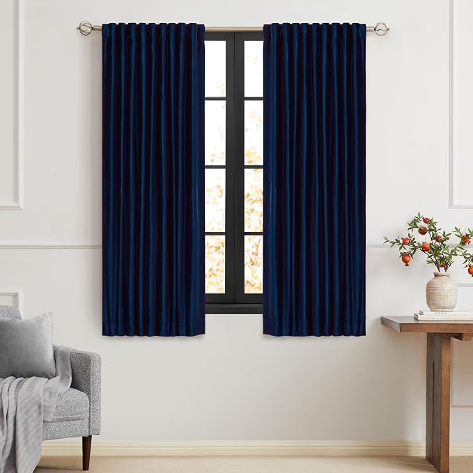 Navy Blue Velvet Curtains 63 inch Long by PRIMROSE