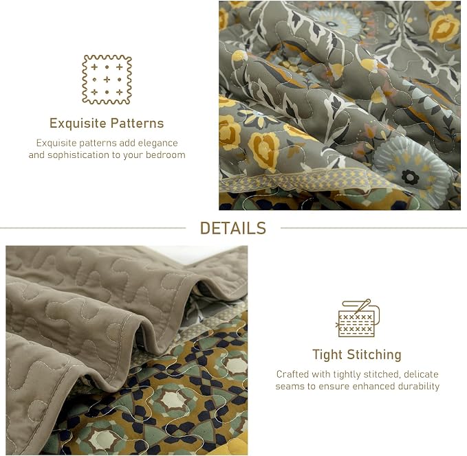 Yiran Quilts King Size, Taupe Yellow Boho Vintage Bedspreads Bedding Set | Fall - Image 4