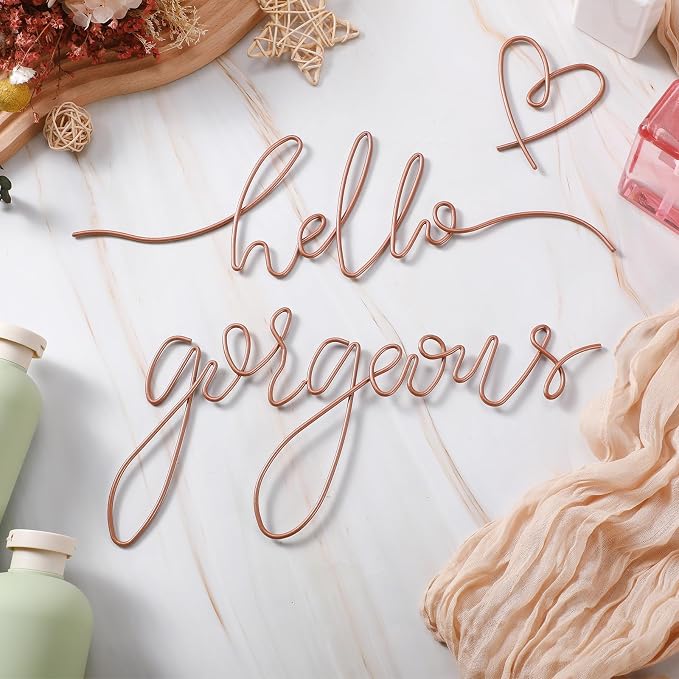 Metal Hello Gorgeous Wall Art Minimalist Wall Decor, Rose Gold, Classic | - Image 5