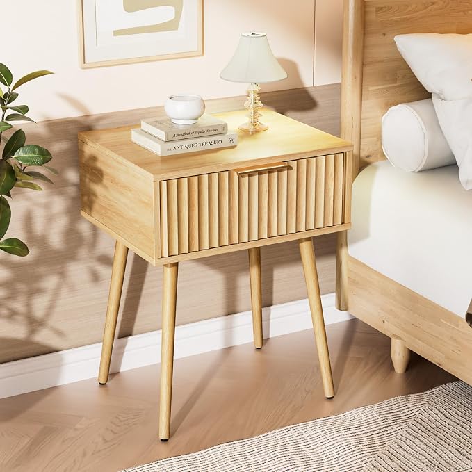 VINGLI Fluted Nightstand with Drawer, Bedside Table, End Tables Bedroom - Image 8