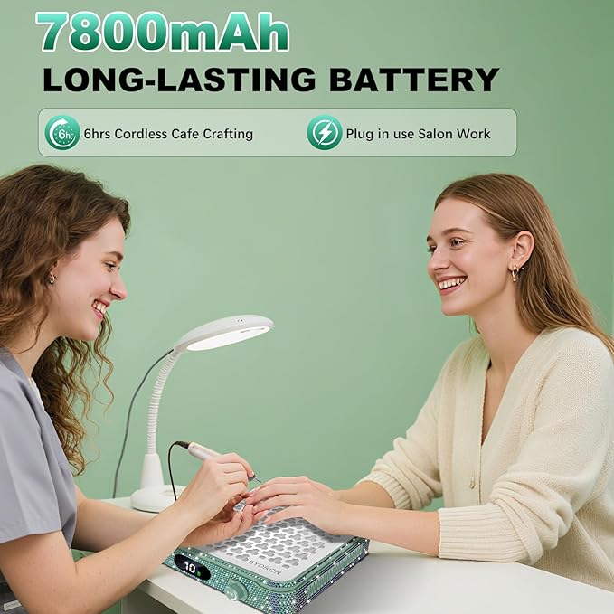 Nail Dust Collector | 1000PA Gel Nail Dust Collector | 10 Speed Levels | Low Noise & Strong Suction | Reusable Filter, 10 Pads + Nail Dust Brush | for Acrylic Nails, Salon & Home - Dark Green Diamond