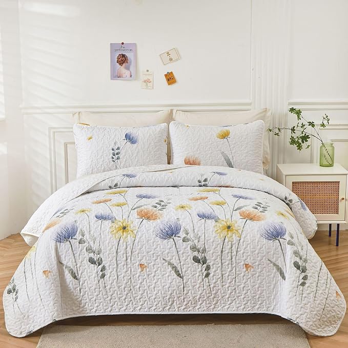Dinjoy Floral Quilt Set King, Microfiber Lightweight Bedspread, Farmhouse Fall by DINJOY