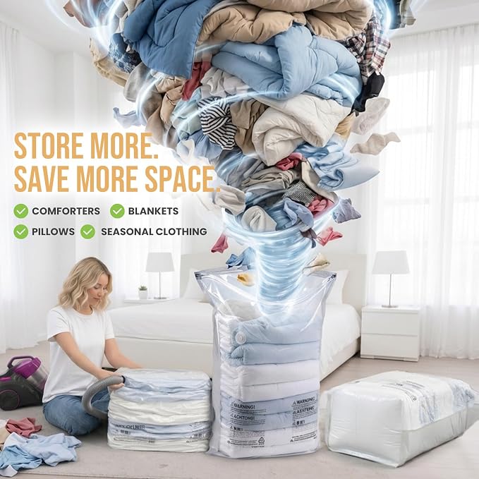 TAILI 6 Pack Vacuum Storage Bags, Jumbo Cube, Cream | Extra Large Vacuum Seal - Image 5