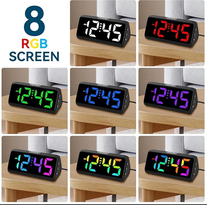 Loud Alarm Clock for Heavy Sleepers, RGB Alarm Clocks for Bedrooms Seniors Kids - Image 4