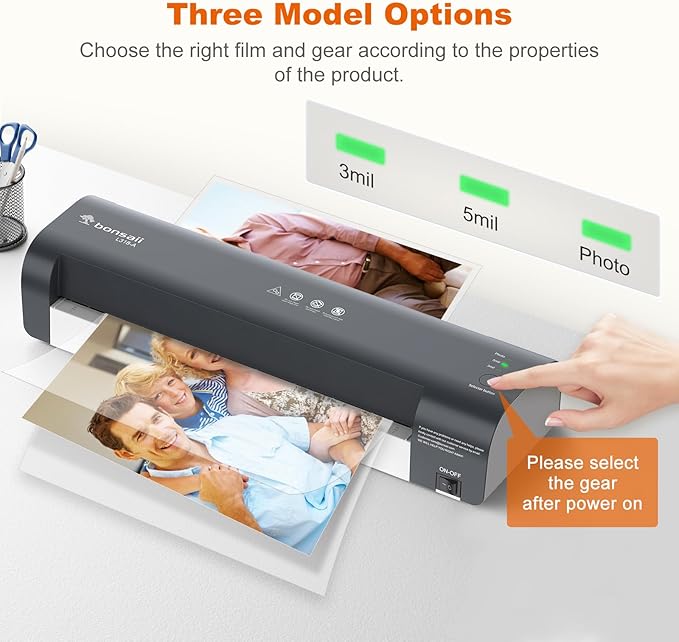 Bonsaii Laminator, 13 Inch 7-in-1 Thermal Laminator Machine with Never Jam Technology, with 40 Laminting Sheets for Home, Office, and Classroom Organization Supplies