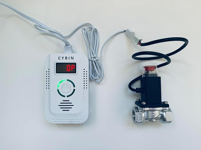 CYBIN Natural Gas Leak Detector for Home, Battery Operated Propane Gas Detector with Solenoid Valve 1/2 inch, Automatic Gas Detector for LPG Methane Propane Butane in Kitchen and RV