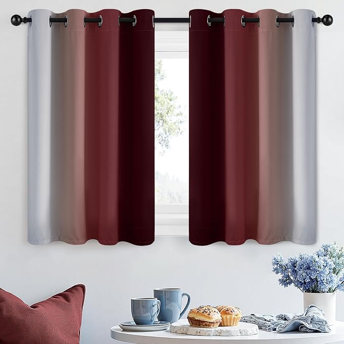 SimpleHome Ombre Curtains Red to Grey White - Image 2