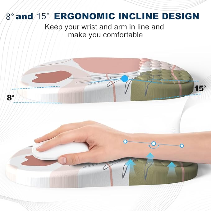 Hasinart Ergonomic Mouse Pad and Keyboard Wrist Rest with Massage Design, Space-Saving Mouse Pad Wrist Support, Memory Foam Wrist Rest with Non-Slip PU Base for Computer Desk, Rose