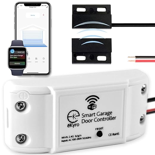 eKyro Smart Garage Door Opener - Universal WiFi Remote Controller Compatible with Alexa, Google Home, iPhone, Siri, Android, Door Left Open Alert, Door Security Systems, Updated Model