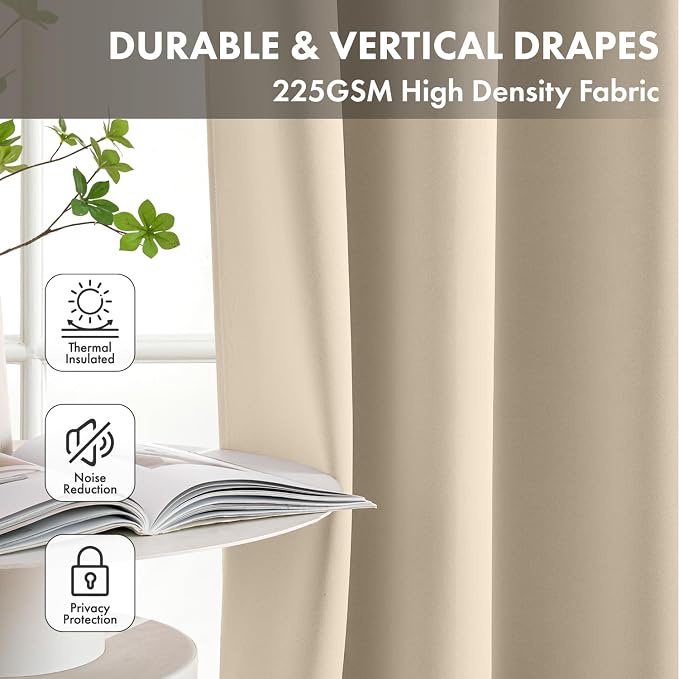Short Cream Beige Blackout Kitchen Curtain W40 x L45 Inch 2 Panels | Thermal - Image 4