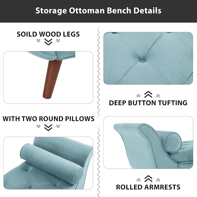 65" Velvet End of Bed Bench, Upholstered Seat - Image 4