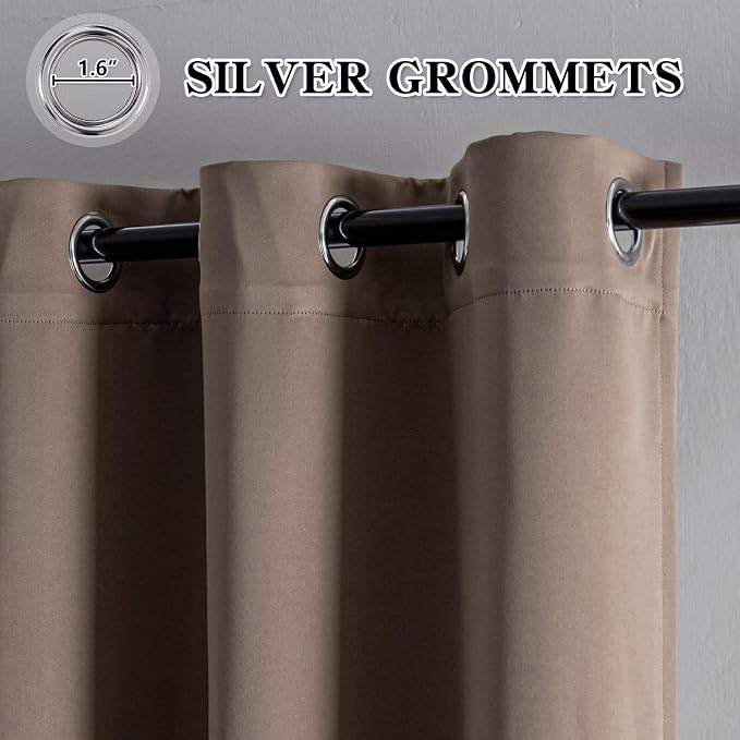 IGEMAEVE Blackout Curtains for Bedroom Rod Pocket Khaki 52" W x 96" L | Living - Image 2
