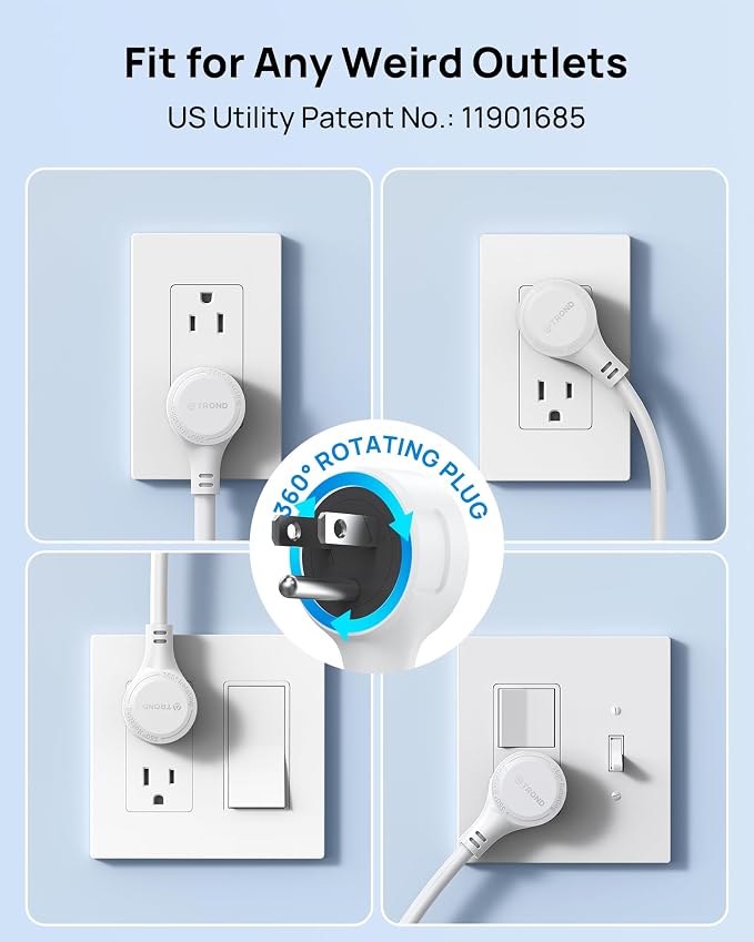 TROND 360° Rotating Plug Power Strip, 10ft Extension Cord, Wall Mountable - Image 2
