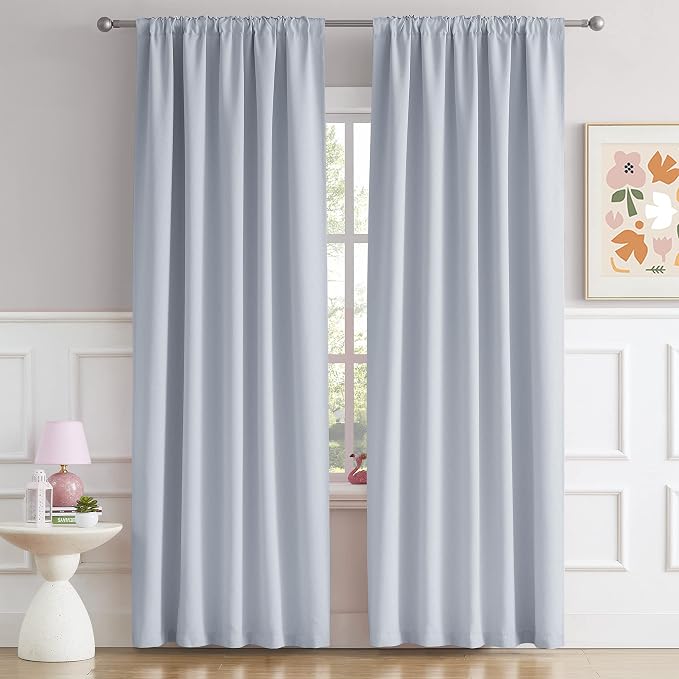 Silver Grey Blackout Curtains for Bedroom Thermal Insulated Window Treatment - Image 2