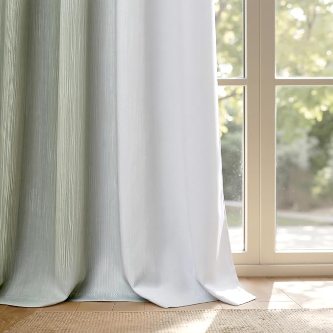 MIULEE Sage Green and Greyish White Ombre Blackout Curtains 52Wx90L | Full Room - Image 9