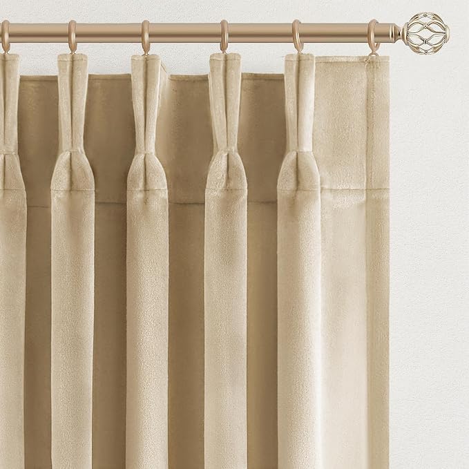 120 Inch Long Beige Velvet Curtains Elegant Luxury Boho Light Blocking Blackout by Unknown