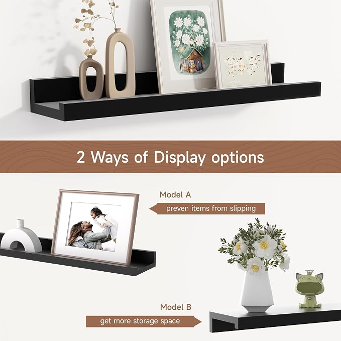 Fun Memories Floating Picture Ledge Shelves Set of 2, 16 Inch Solid Wood Wall - Image 6