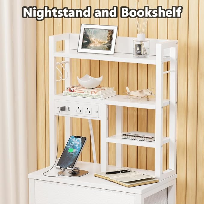 Tall Night Stand, 52.1" LED White Nightstand - Image 6