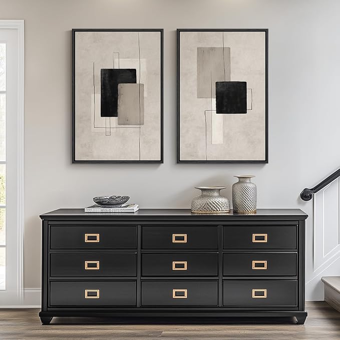 Framed Neutral Black Beige Abstract Wall Art Set of 2, Modern Minimalist Canvas - Image 8