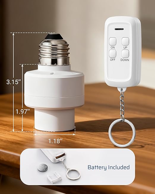 DEWENWILS Remote Control Light Socket with Dimmer, Wireless Light Switch, Dimmable Remote Light Bulbs Socket Switch, 100FT, E26 E27 Base with Controller, No Wiring, for Closet, Basement, ETL Listed