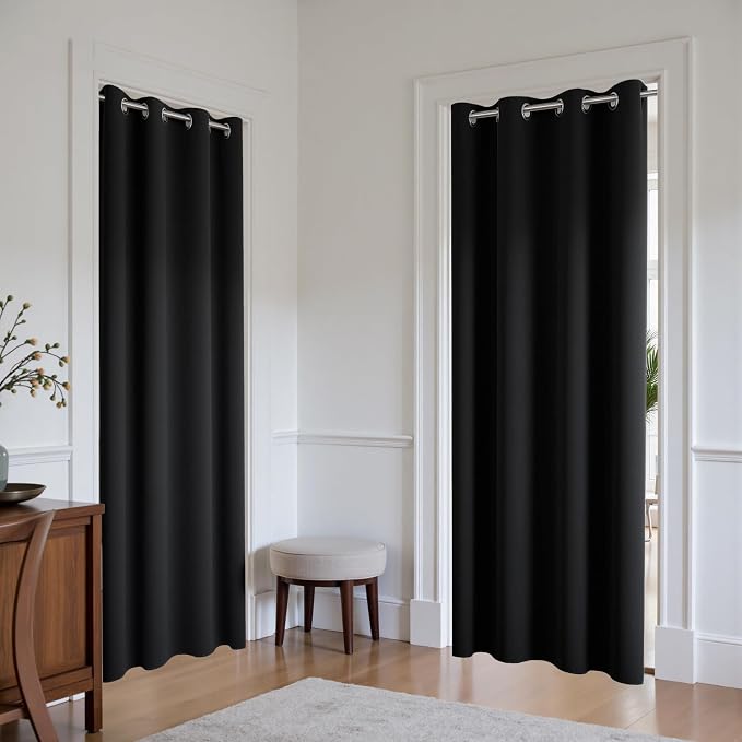 KOUFALL Closet Door Curtain Without Door, Insulated Thermal 78 Inch Long Black - Image 2