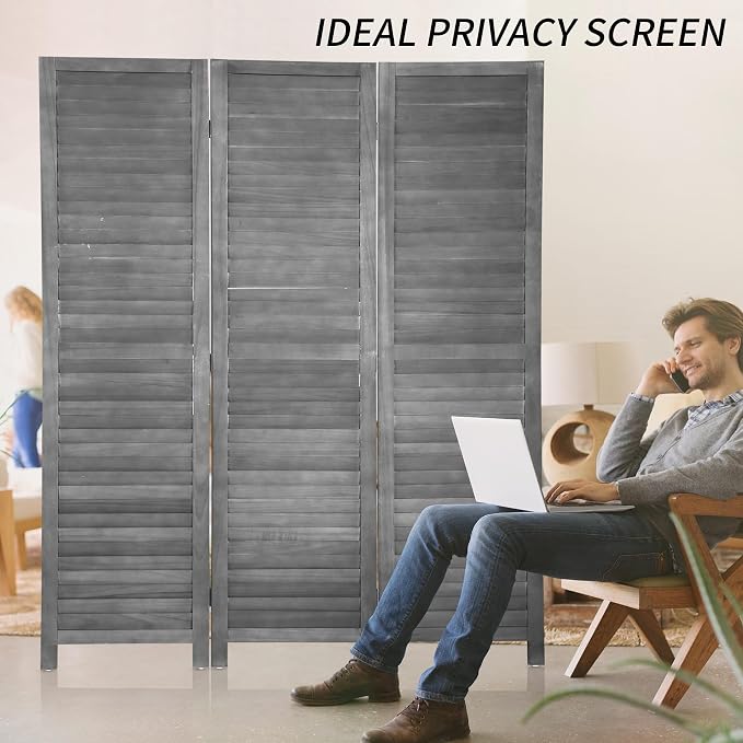 BLKMTY Room Divider 3 Panel Privacy Screen Folding Screen Tall Wood Dividers - Image 6
