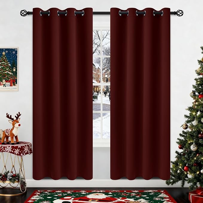 COSVIYA Grommet Blackout Room Darkening Burgundy Curtains 72 inch Length | by COSVIYA