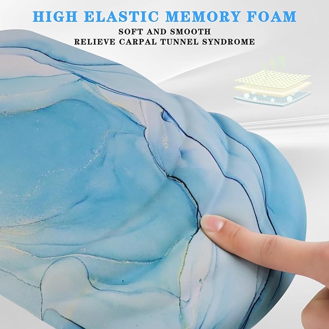 Mouse Pad Wrist Wrist Rest, Comfortable Memory Foam Wrist Rest, Non-Slip PU Base, Ergonomic Wrist Support and Arm Rests for Gaming, Office, Computer Use, Relieve Typing Pain (Blue Marble)