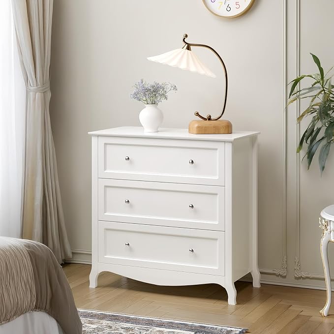 Bonnlo 31.5" W White Nightstand 3 Drawer Chest, Night Stand by Bonnlo