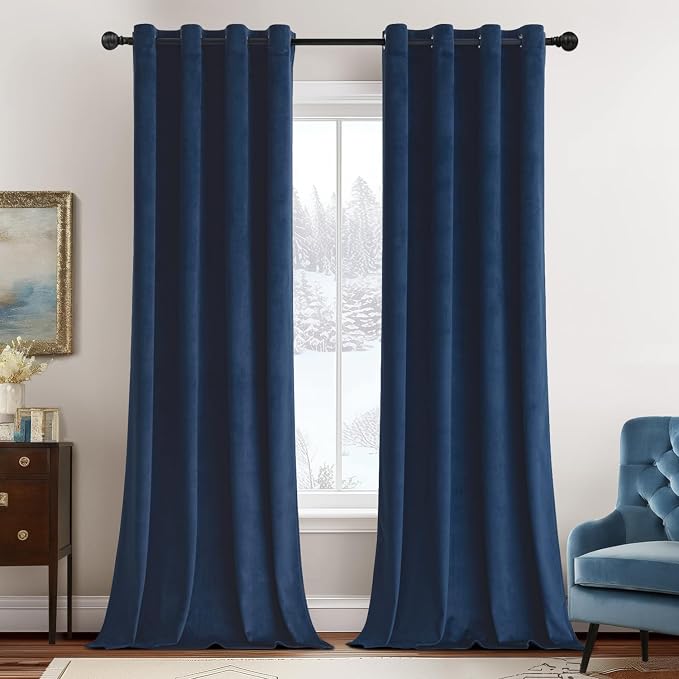 MIULEE Velvet Curtains Navy Blue 52 x 108 Inch Length Set of 2 | Extra Long by MIULEE