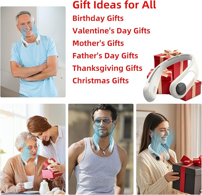 Portable Neck Fan,Personal Wearable Bladeless Fan,LED Display,4-Speeds,6000mAh USB Rechargeable,360° Strong Cooling Wind,Hands Free,White Elephant Gift,Christmas Gifts for Men Women (Light grey)