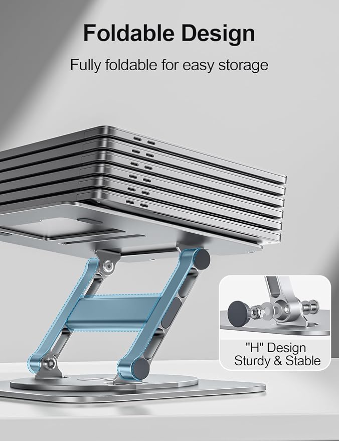 MCHOSE Laptop Stand with 360° Rotating Base, Foldable Adjustable Computer Holder, Ergonomic Design Compatible with MacBook Air Pro, Dell XPS, HP, Lenovo More 10-17" (New-Silver)