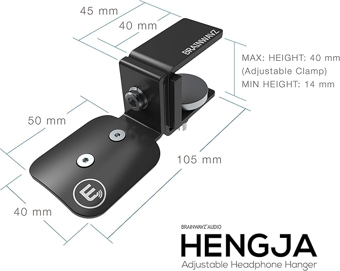BRAINWAVZ Hengja - The Desk Headphone Stand Hanger Mount, All Metal, Rotatable Mount, PC & Gaming Headset Holder