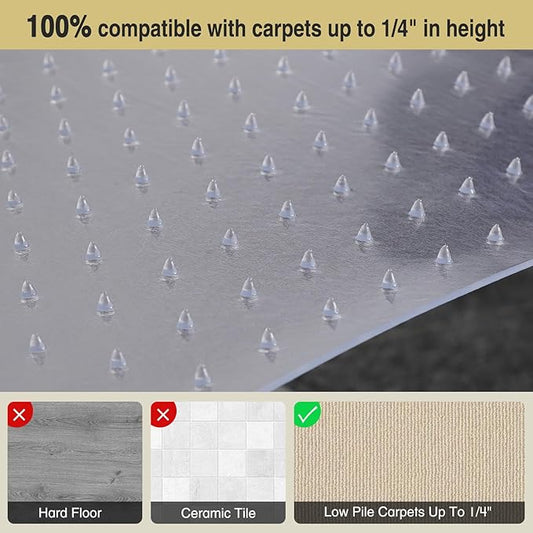 50”x 60”Carpet Floor Mat for Office Chair, Clear Desk Chair Floor Mat for Carpet for Medium/Low Pile, HeavyDuty Chair Mats for Carpeted Floors, Studded Desk Mat for Carpets for Homes and Offices