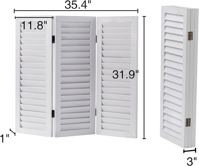 SOFE 2.6ft White Short Room Divider, 3-Panel Folding | Shutter Partition - Image 4